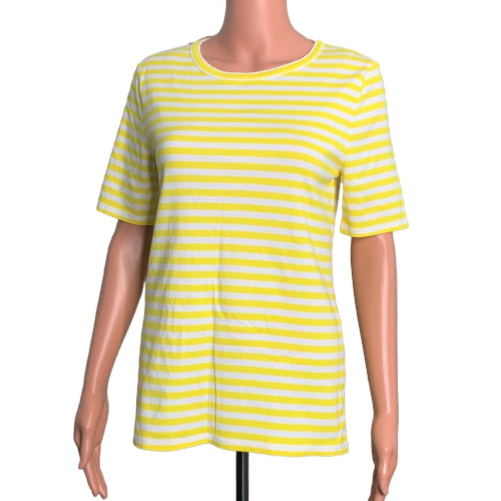 J. Crew Large Yellow Striped Crew Neck Perfect Tee